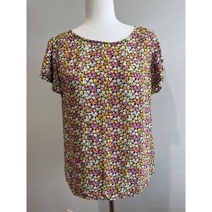 Rose & Thyme Flutter Sleeve Blouse Womens S Yellow/Pink Floral 100% Rayon